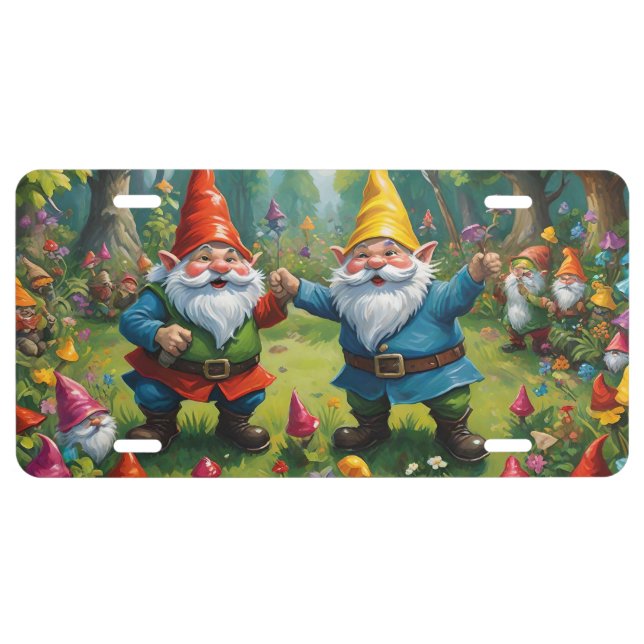 TWO DANCING GARDEN GNOMES LICENSE PLATE (Front)