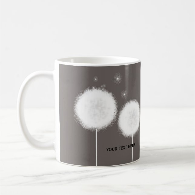 Two Dandelions Taupe Rustic Coffee Tea Mug (Left)