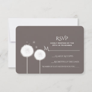 Two Dandelions Taupe Rustic Wedding RSVP Card