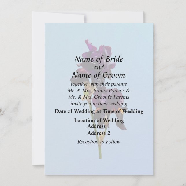 Two Dark Purple Irises Wedding Supplies Invitation (Front)