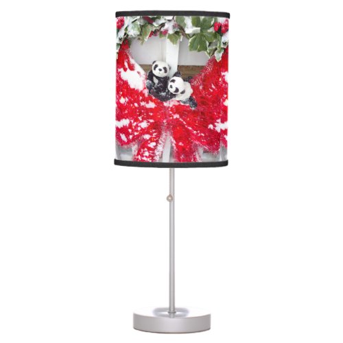 Two Darling Pandas at Christmas  Table Lamp