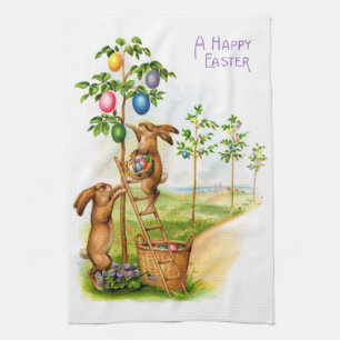 Two Decorating Rabbits Kitchen Towel