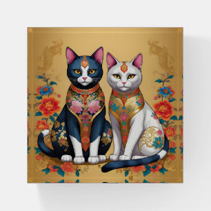 Two decorative floral cats paperweight