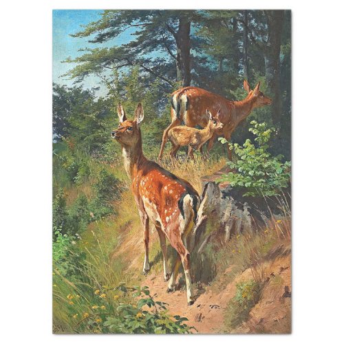 Two Deer And Cute Fawn In The Forest Decoupage Tissue Paper