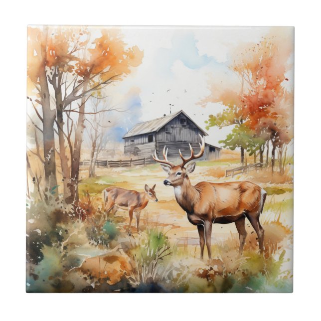 Two Deer Ceramic Tile (Front)