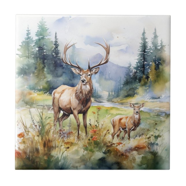Two Deer Ceramic Tile (Front)