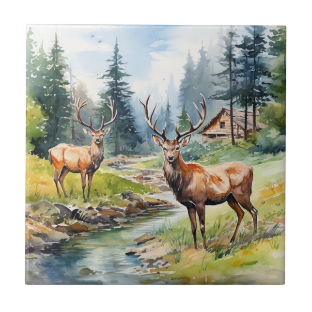 Two Deer Ceramic Tile (Front)