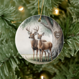 Two Deer for 1st Married Christmas Ceramic Ornament
