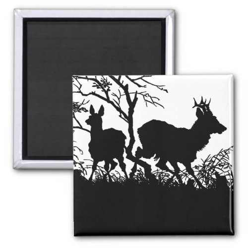 Two Deer in a Forest _ Antique German Silhouette Magnet