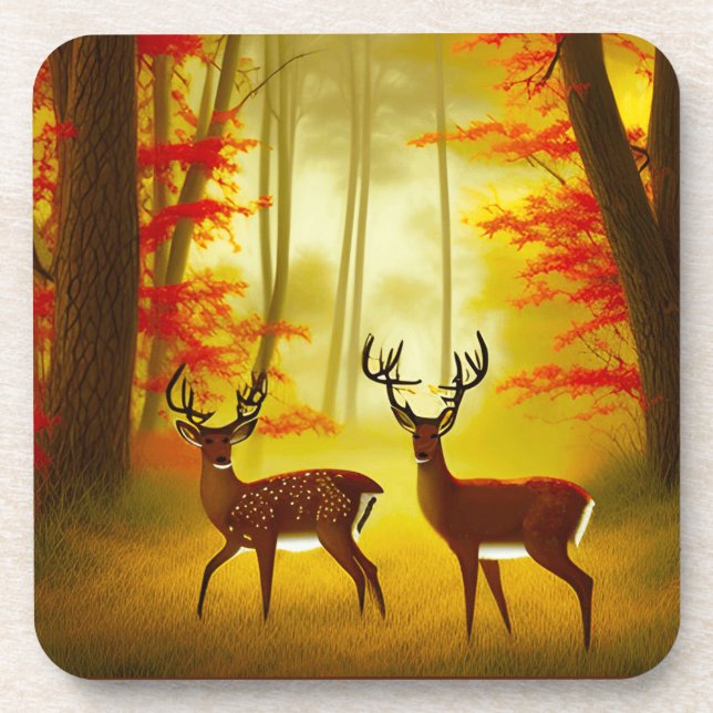 Two deer in an Autumn Forest / Woods Beverage Coaster (Front)