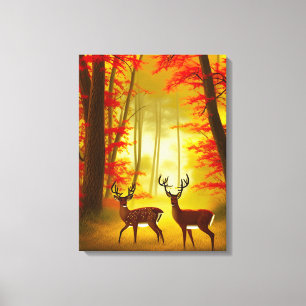 Two deer in an Autumn Forest / Woods Canvas Print