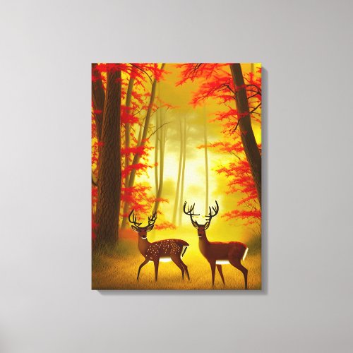 Two deer in an Autumn Forest  Woods Canvas Print