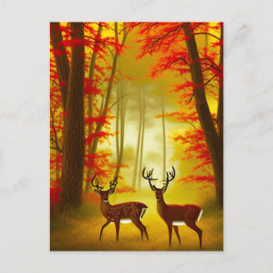 Two deer in an Autumn Forest / Woods Postcard