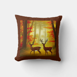 Two deer in an Autumn Forest / Woods Throw Pillow