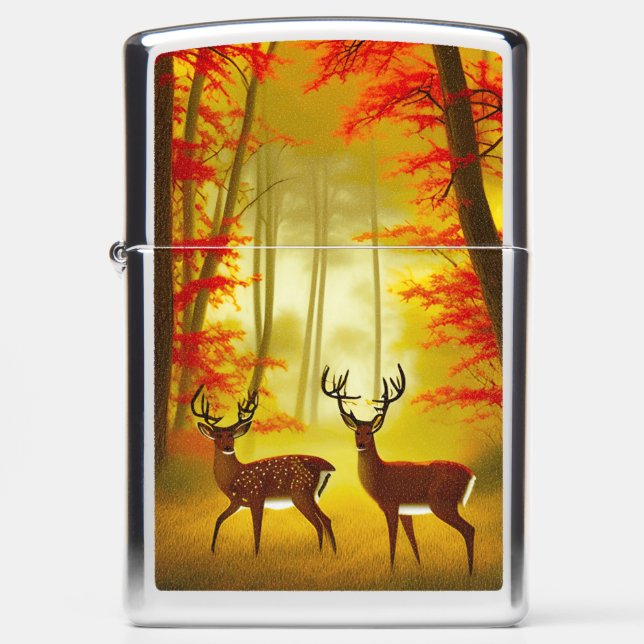 Two deer in an Autumn Forest / Woods Zippo Lighter (Front)