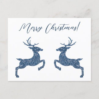 Two Deer In Faux Blue Glitter Look And Custom Text Postcard