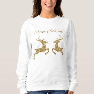 Two Deer In Faux Golden Yellow Glitter Look &amp; Text Sweatshirt