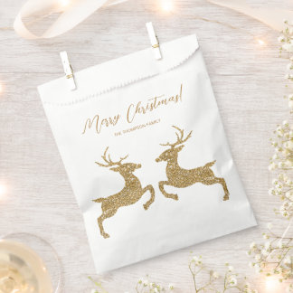 Two Deer In Faux Golden Yellow Glitter With Text Favor Bag
