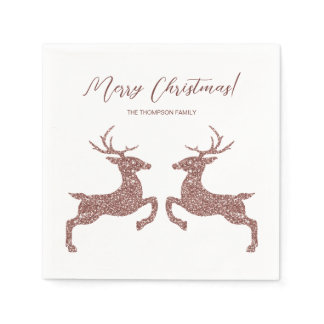 Two Deer In Faux Rose Gold Pink Glitter Look Napkins