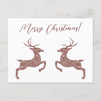 Two Deer In Faux Rose Gold Pink Glitter Look Postcard