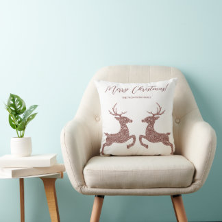 Two Deer In Faux Rose Gold Pink Glitter Look Throw Pillow