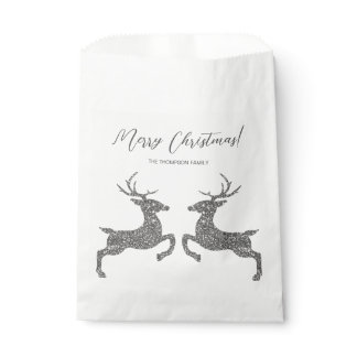 Two Deer In Faux Silver Glitter With Custom Text Favor Bag