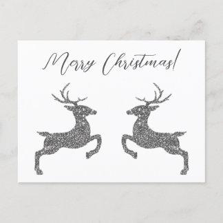 Two Deer In Faux Silver Glitter With Custom Text Postcard
