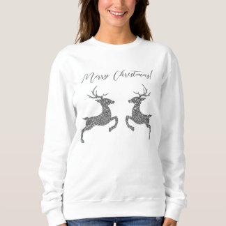 Two Deer In Faux Silver Glitter With Custom Text Sweatshirt