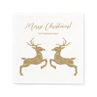 Two Deer In Faux Yellow Glitter Look With Text Napkins