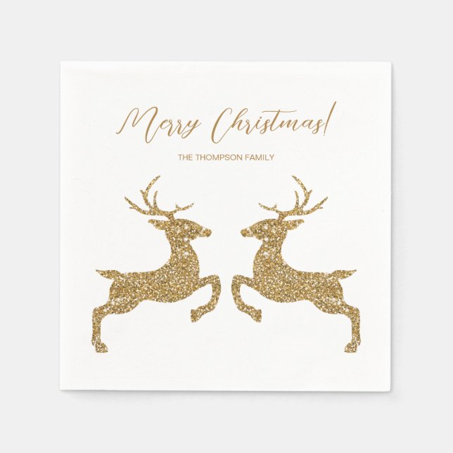 Two Deer In Faux Yellow Glitter Look With Text Napkins (Front)