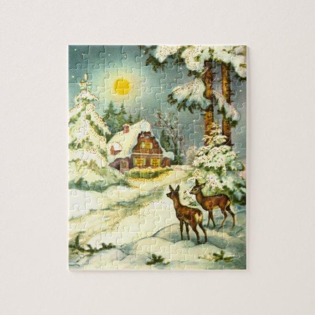 Two deer in the snow jigsaw puzzle (Vertical)