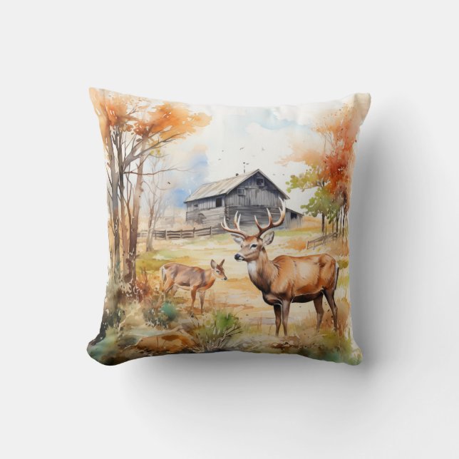 Two Deer Throw Pillow (Front)