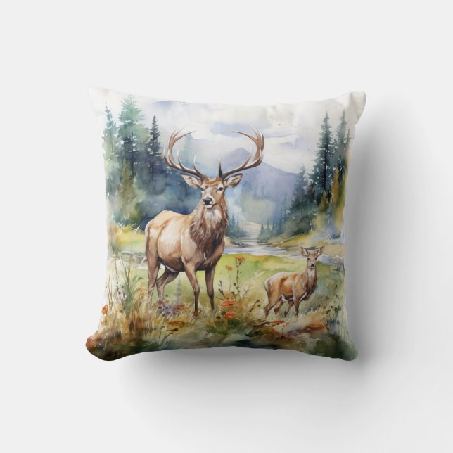 Two Deer Throw Pillow (Front)