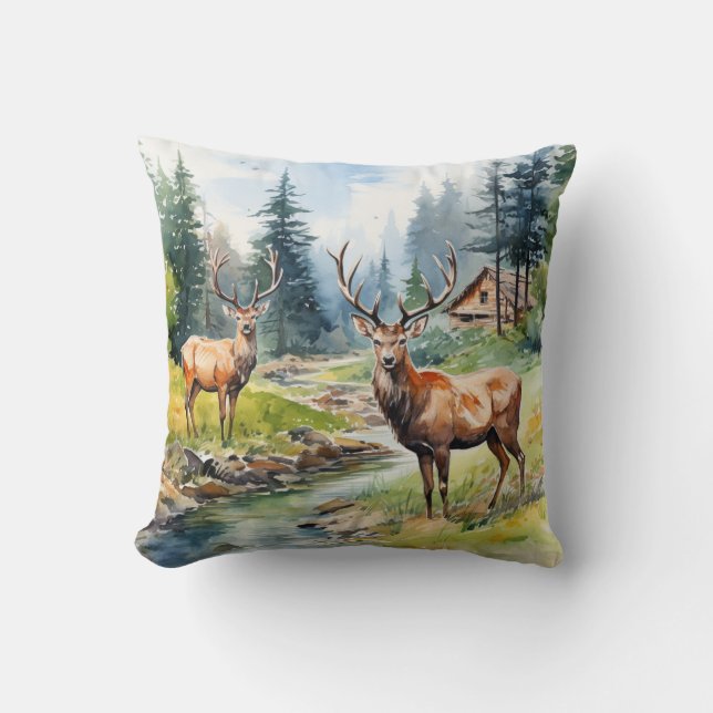 Two Deer Throw Pillow (Front)
