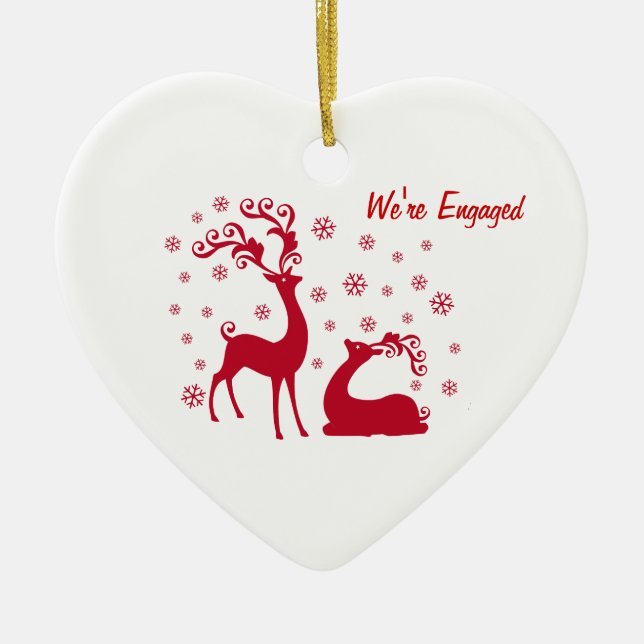 Two deers in Love Heart Engagement Ceramic Ornament (Front)