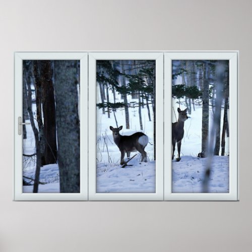 Two Deers in the Woods Window with a View Poster