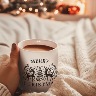 Two Deers Merry Christmas Black Coffee Mug