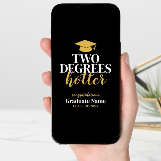 Two Degrees Hotter - Name - Black Gold Graduation Card (Front Digital)