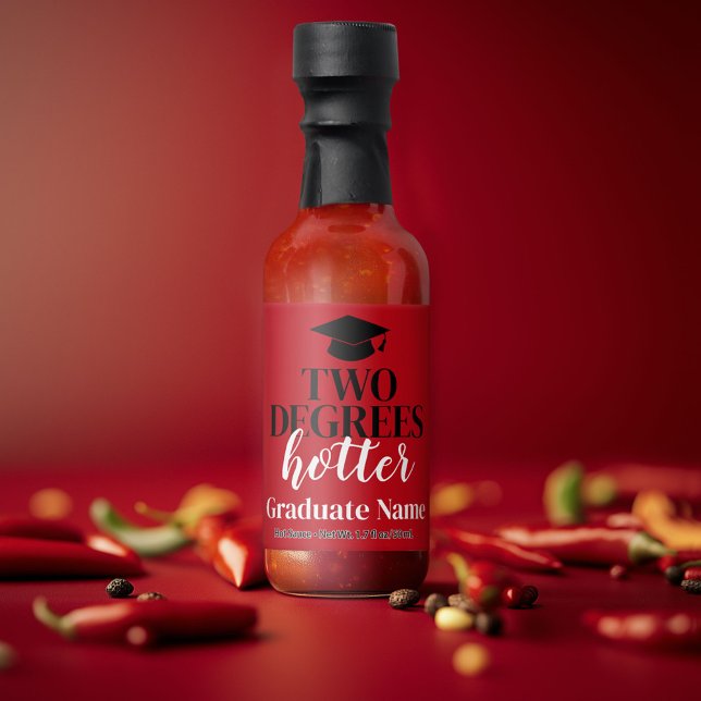 Two Degrees Hotter - Name - Red Black Graduation Hot Sauces (Custom Graduation Hot Sauce Favor)