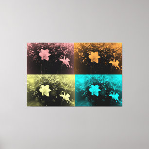 Two delicate flowers in pink, blue, yellow, marsal canvas print
