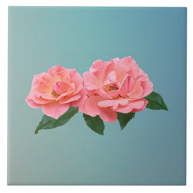 Two Delicate Pink Roses Ceramic Tile (Front)