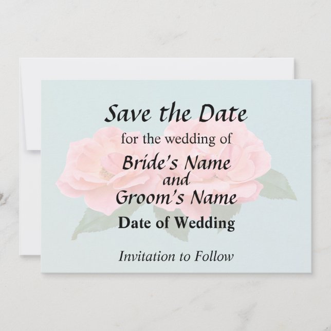 Two Delicate Pink Roses Save The Date (Front)