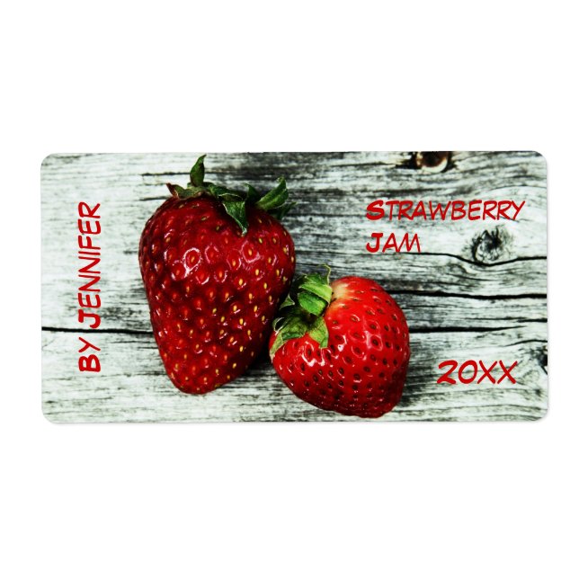 Two deliscious strawberries jam label (Front)