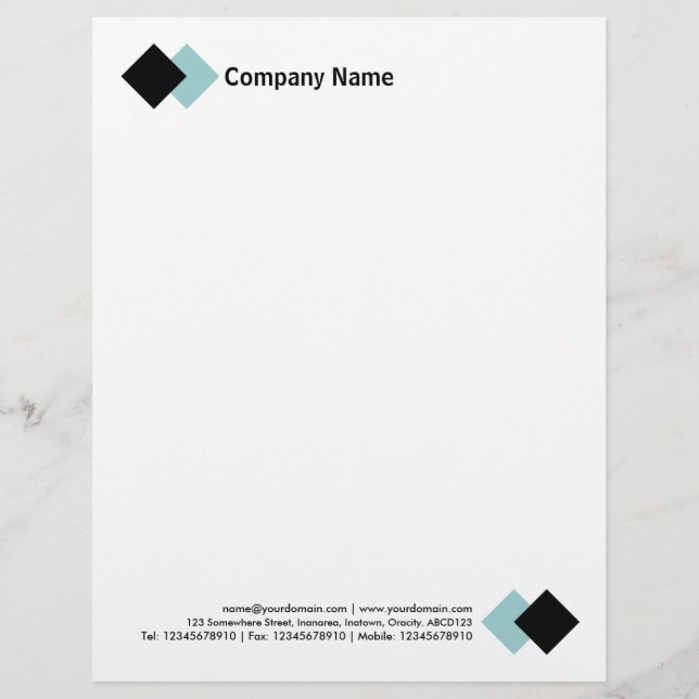 Two Diamonds - Black and Lt Blue Green Letterhead (Front)