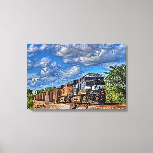 Two Diesel Locomotive Freight Train 24x16 Large Canvas Print