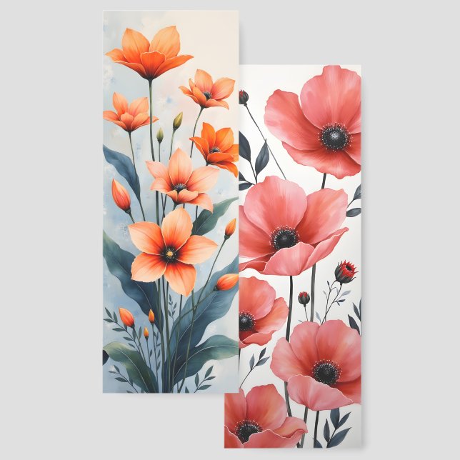Two Different Images Whimsy Floral Illustrations Bookmarks (Front & Back)