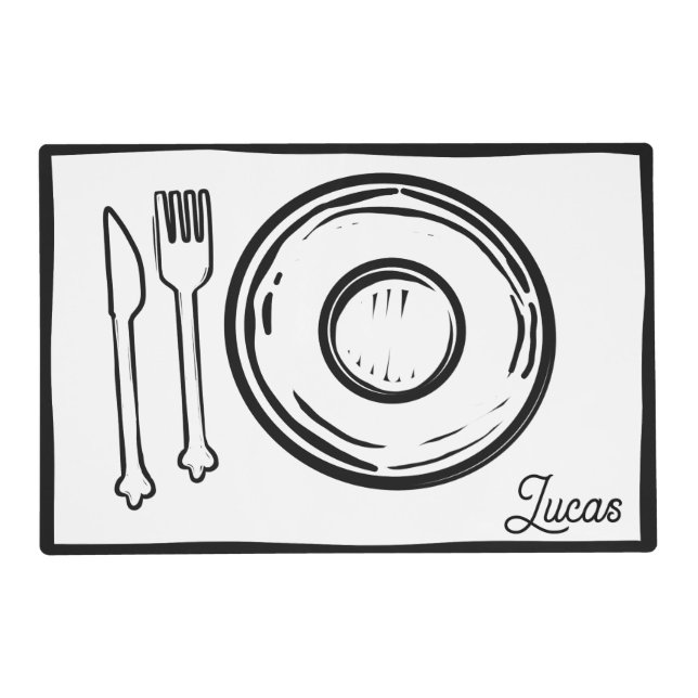 Two Dimensional Black White Comic Style Reversible Placemat (Front)