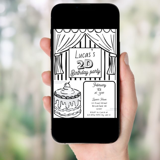 Two Dimensional Comic Style Birthday  Invitation (Front Digital)