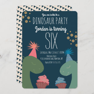 Two Dinosaur Birthday Cupcakes Glittler Confetti Invitation