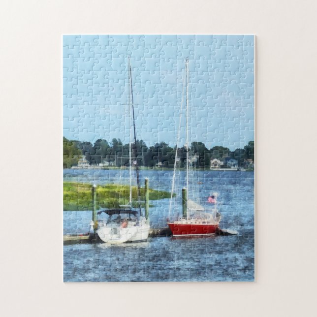 Two Docked Sailboats Norwalk, CT Jigsaw Puzzle (Vertical)